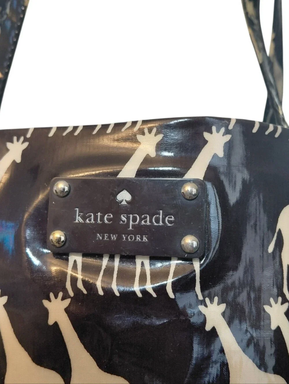 kate spade Giraffe Print Tote Black and Cream Bag